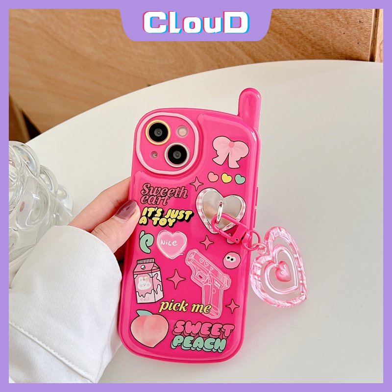 IPHONE Retro Personal Bentuk Ponsel Soft Tpu Case Kompatibel Untuk Iphone11 13 14 12 Pro MAX XR X XS Max7 8 Plus SE 2020 Graffiti Cute Rabbit Ikatan Simpul Cover Dengan Liontin Cinta Hati