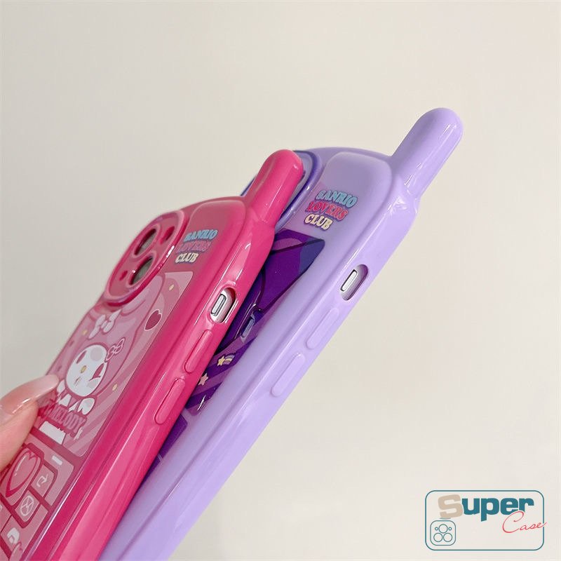 IPHONE Kepribadian Kartun Retro Casing Bentuk Ponsel Kompatibel Untuk Iphone7 8 Plus14 11 13 12 Pro MAX X XR XS MAX SE 2020 Kreatif Lucu Ungu Kuromi Roes Melodi Merah Glossy Soft Cover