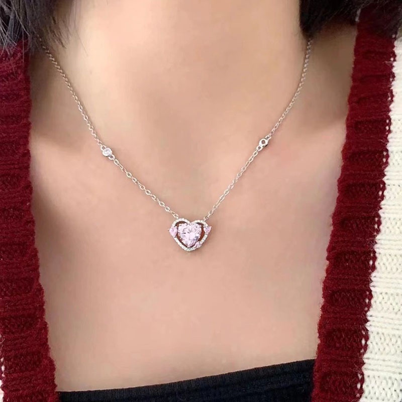 Korean Rhinestone Crystal Heart Geometric Necklace for Girl