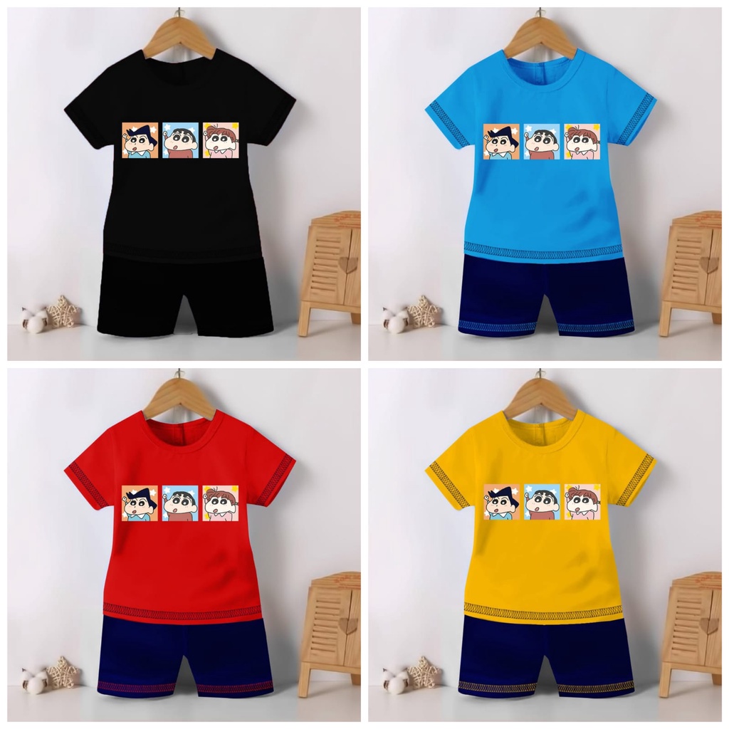 Kaos Stelan Anak Laki Laki Perempuan Baju Kombinasi Anak Untuk Anak 1-10 Tahun Cowok Cewek Warna Mot