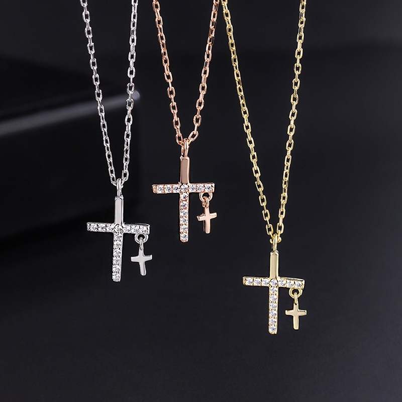 Fashion Gold Chain Cross Necklace Korean Zircon Silver Pendant Y2K Jewelry Accessories