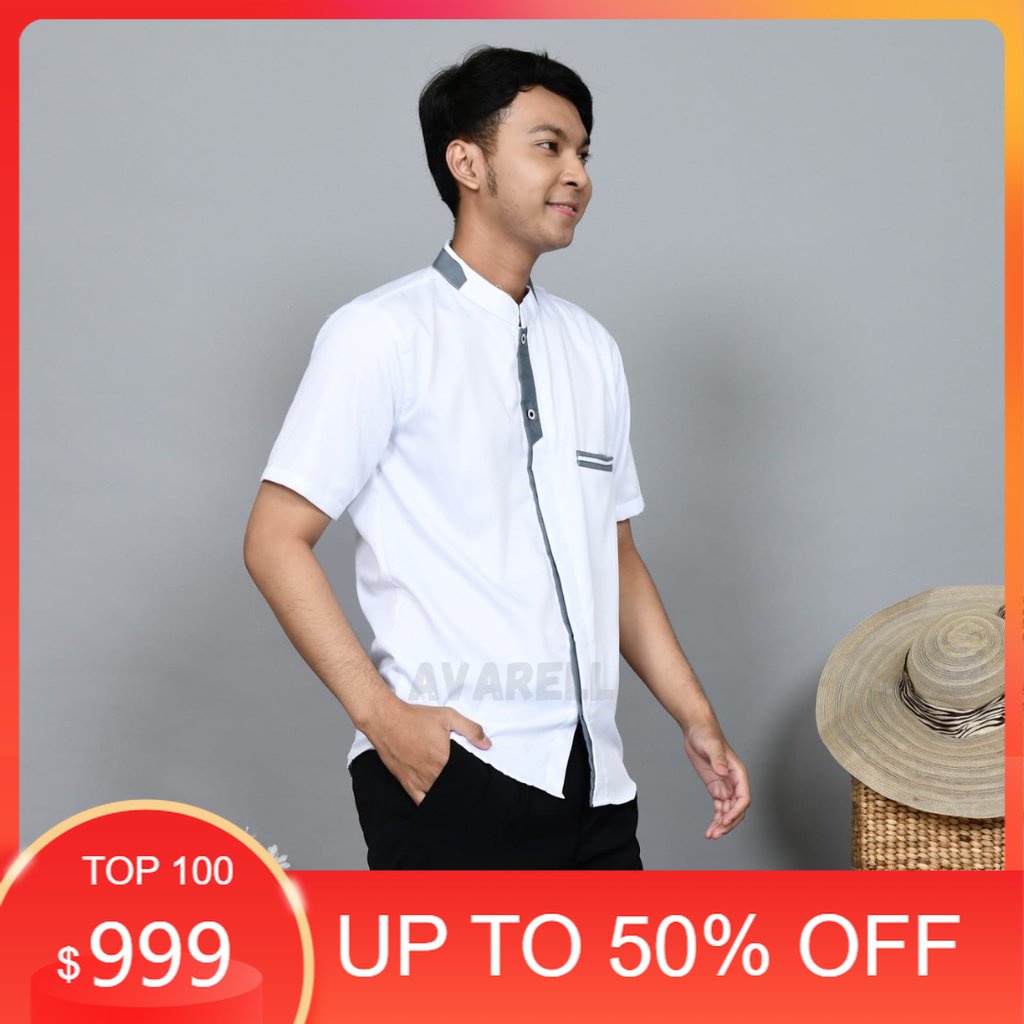 "SAMASE PEDE by AVARELL" Baju Koko Kurta Kemeja Cowok Pria Laki Laki Dewasa Putih Kemko Lengan Pende