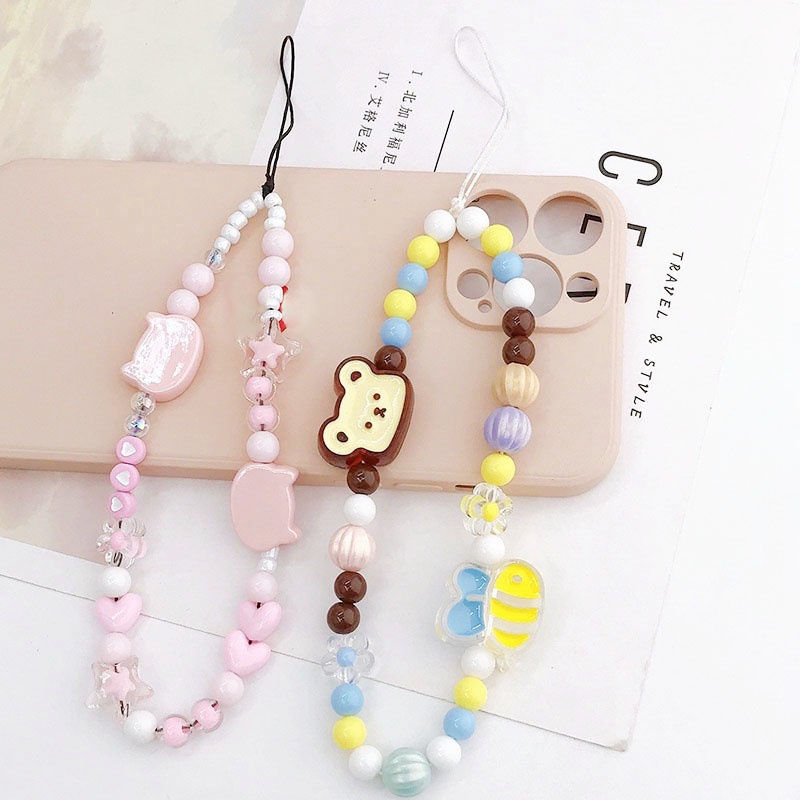 Rantai Manik-Manik Hewan Kucing Beruang Lebah Bluetooth Earphone Phone Case Tali Anti Hilang Untuk iPhone Android OPPO VIVO Huawei Xiaomi Redmi Samsung