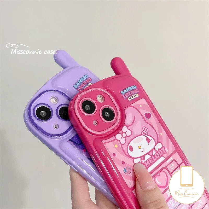 IPHONE Kepribadian Kreatif Casing Bentuk Ponsel Retro Kompatibel Untuk Iphone14 11 13 12 Pro Max7 8 Plus X XR XS MAX SE 2020 Kartun Lucu Ungu Kuromi Roes Melodi Merah Glossy Soft Cover