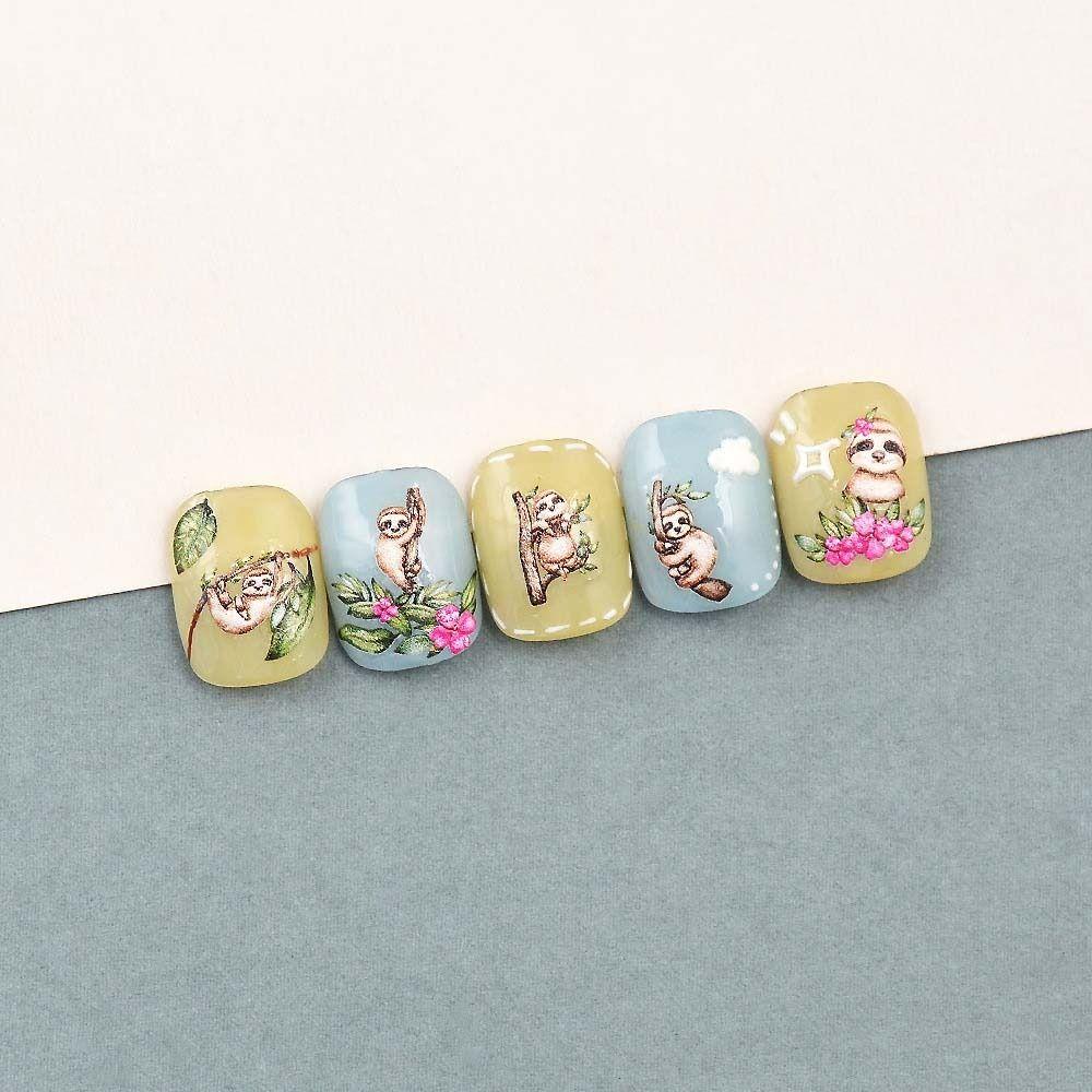 Mxbeauty Kartun Stiker Kuku Lucu Perekat Diri Kelinci Klein Biru Kucing Anjing Beruang Stiker Kuku Nail Art Dekorasi