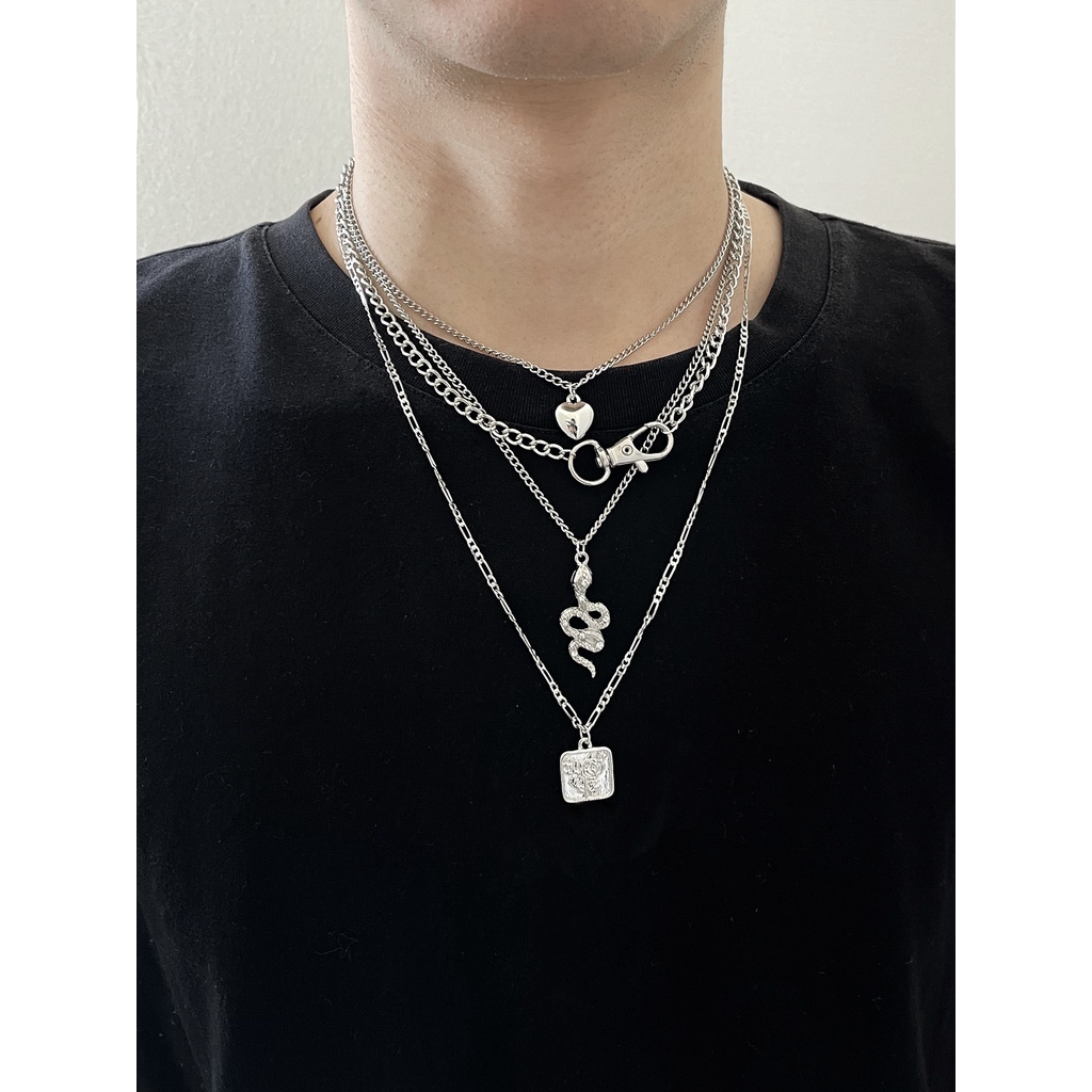 Modisfashion Gaya Punk Hip-hop Kepribadian Kalung Setelan Fashion Aksesoris Pria Peach Hati Gantungan Kunci Ular Liontin Kalung4