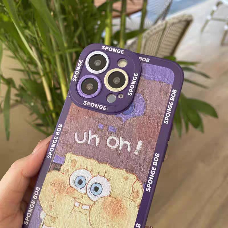 IPHONE Ins SpongeBob SquarePants Pola Cocok Untuk Iphone14 14pro 14plus 13 13pro 13prm iPhone12 7Plus 8Plus Xr XS 13 Pro Max Empat Sudut Casing Ponsel Tahan Guncangan