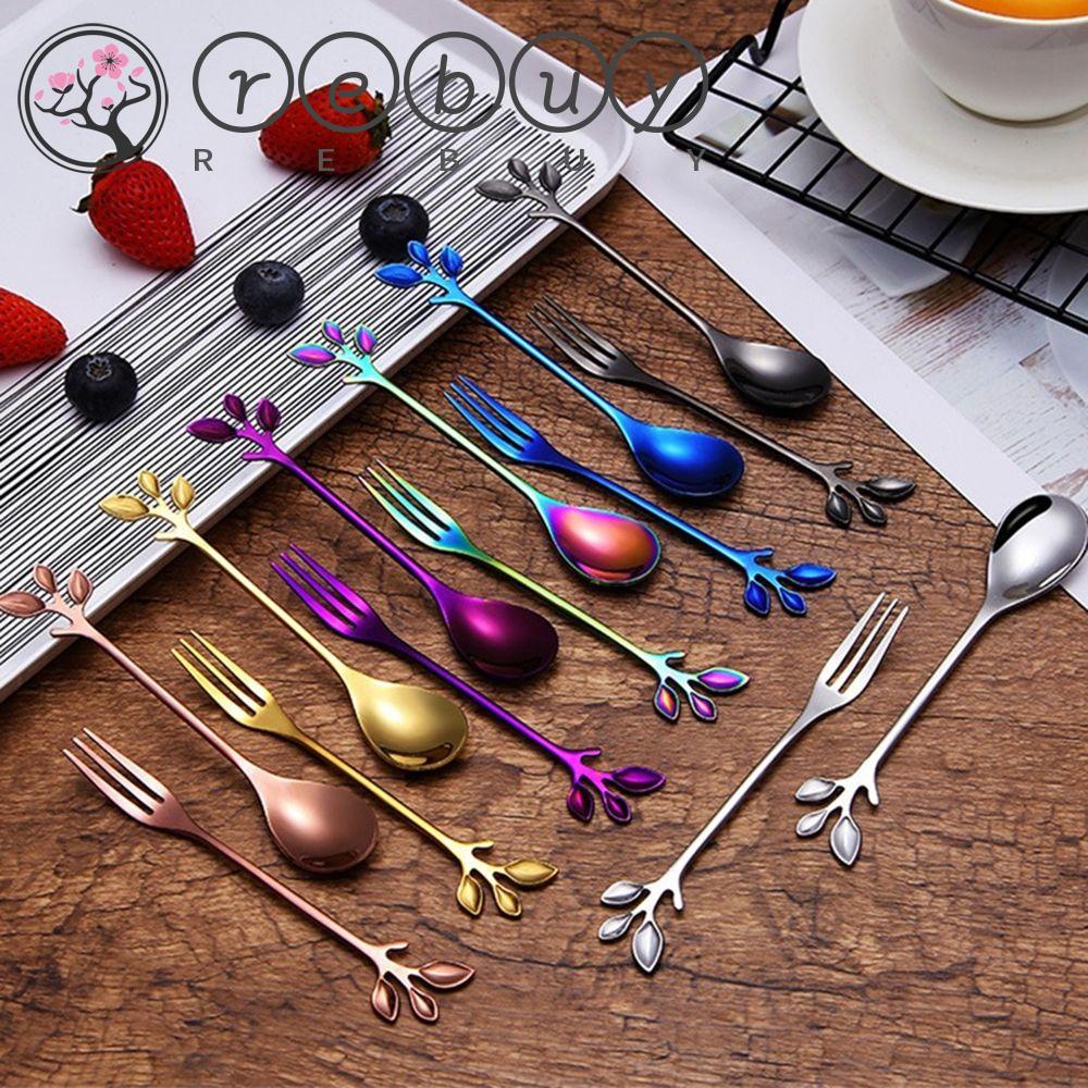 REBUY Kitchen Delicate with Long Stem Fruit Fork Stainless Steel Tea Spoon