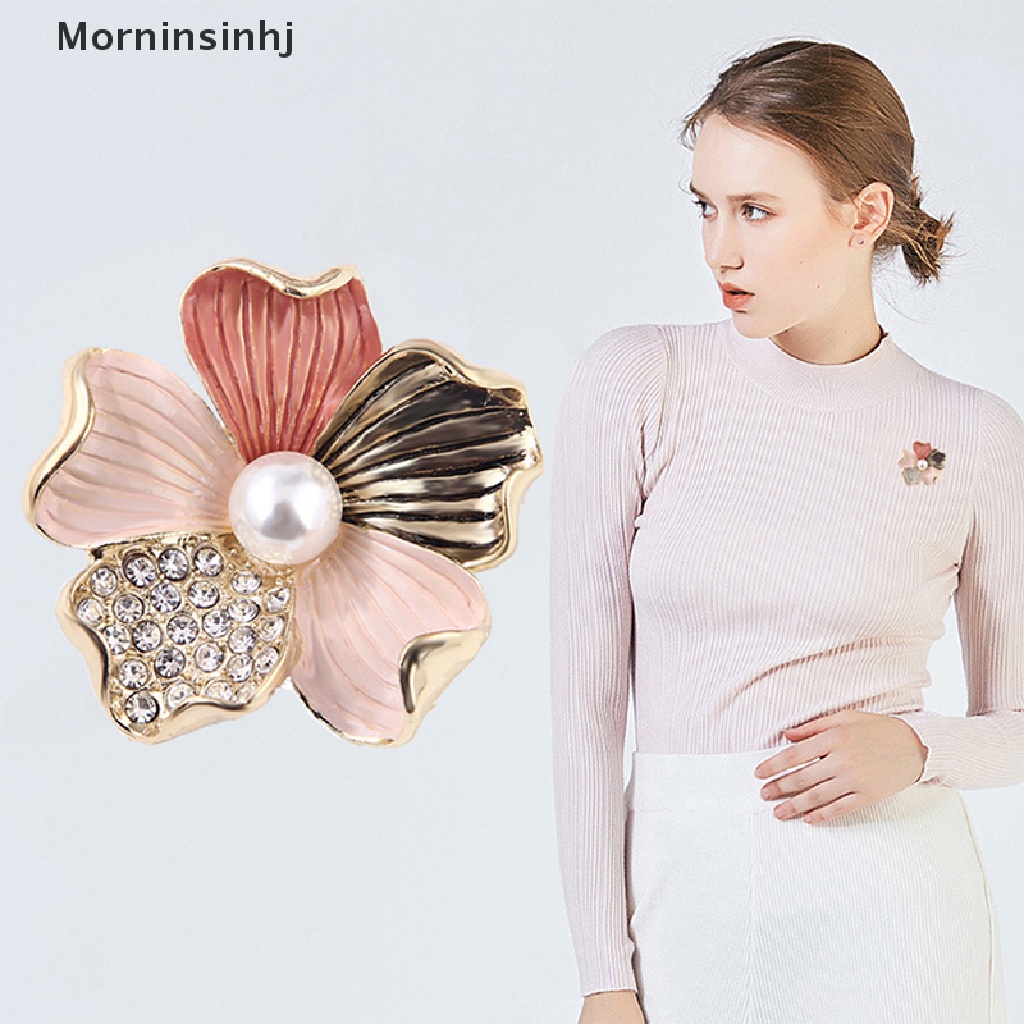 Mornin Fashion Kristal Berlian Imitasi Mutiara Bunga Bros Pin Wanita Gadis Anti-exposure Brooch id