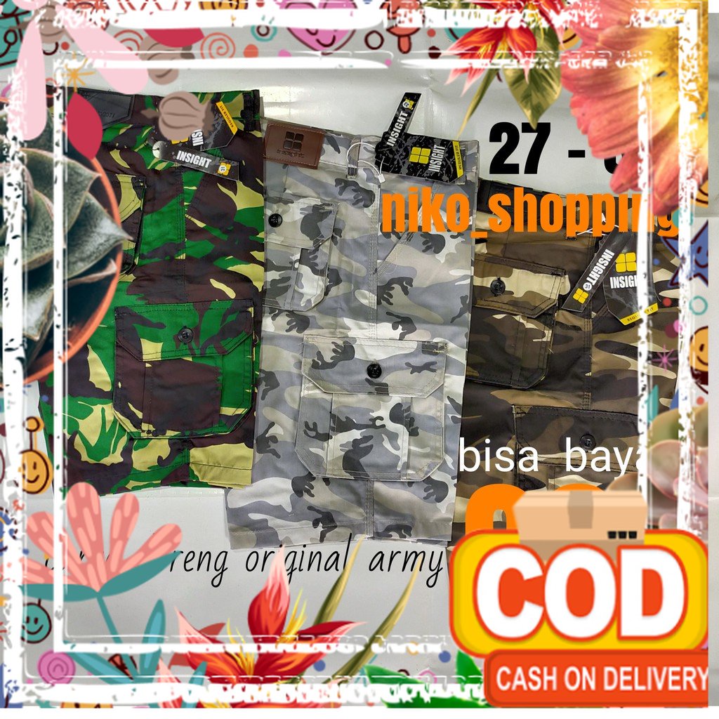 Celana cargo pendek doreng original army / hiking