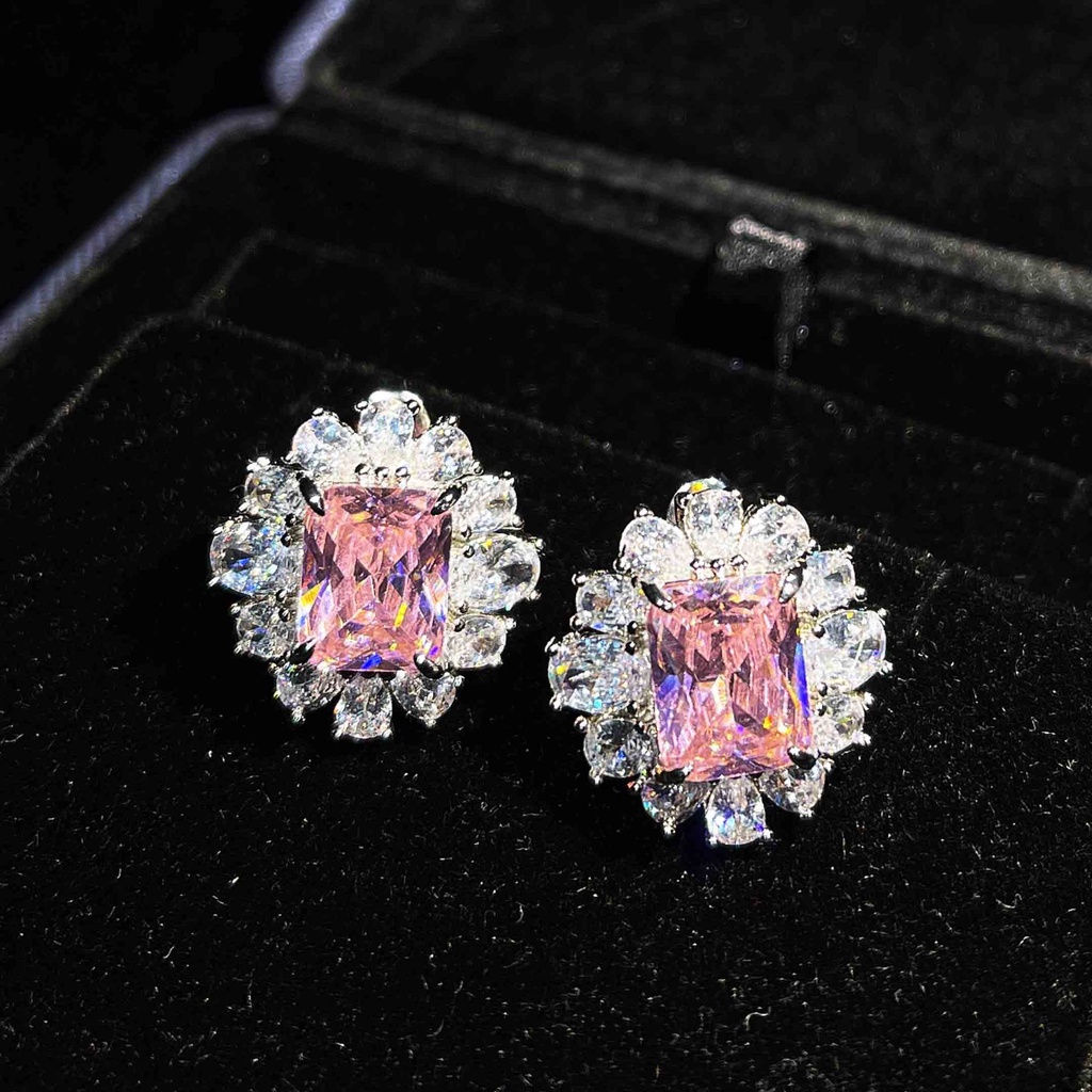 Goldkingdom Aksesoris Perhiasan Fashion Ready Stock Ringan Mewah Asche Berlian Kuning Topa Biru Argyle Pink Square Diamond Earrings Untuk Wanita