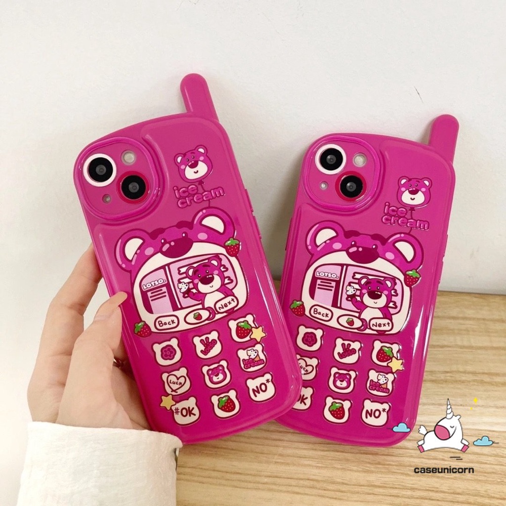 IPHONE Kompatibel Untuk Iphone11 7 8 Plus XR 13 14 12 11 Pro MAX X XS MAX SE 2020 Kartun Lucu Strawberry Bear Manyo Kepribadian Retro Bentuk Ponsel Lembut Glossy Phone Case