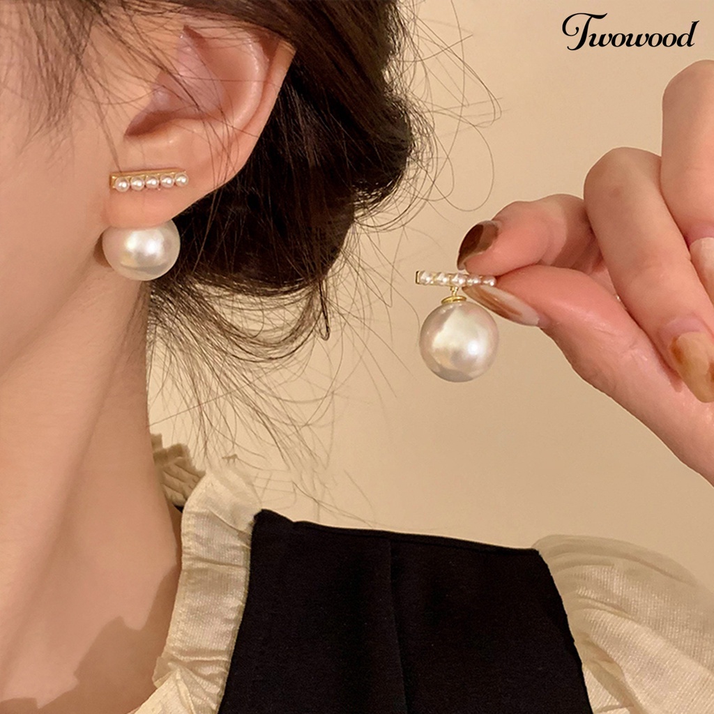 Twowood 1pasang Anting Wanita Tanpa Sakit Memakai Dekorasi High Gloss Hypoallergenic Faux Pearl Stud Earrings Fashion Jewelry