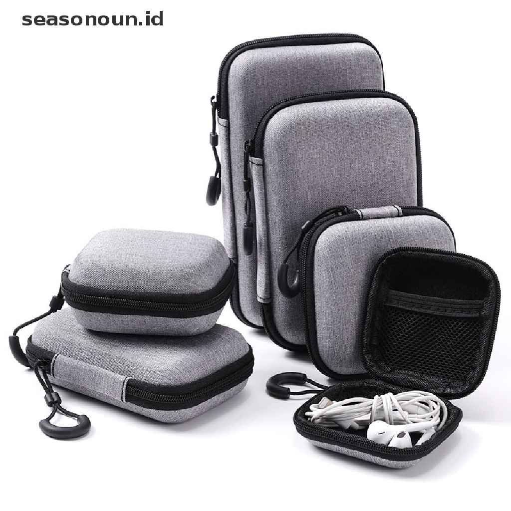 Seasonoun Tas Penyimpanan Earphone Kecil EVA Earbud Holder Hard Shell Kabel Data Organizer Bag Earbud Pelindung Daya Serap Case Wadah Kantong Koin.