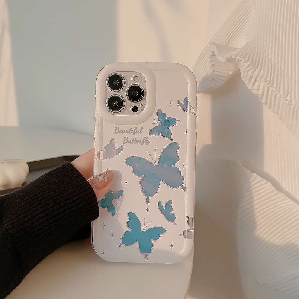 IPHONE Korea Berongga Keluar Kupu-Kupu Dengan Kartu Laser Silikon Case Untuk Iphone14 11 12 13 PRO MAX Casing Cover Pelindung AT0092