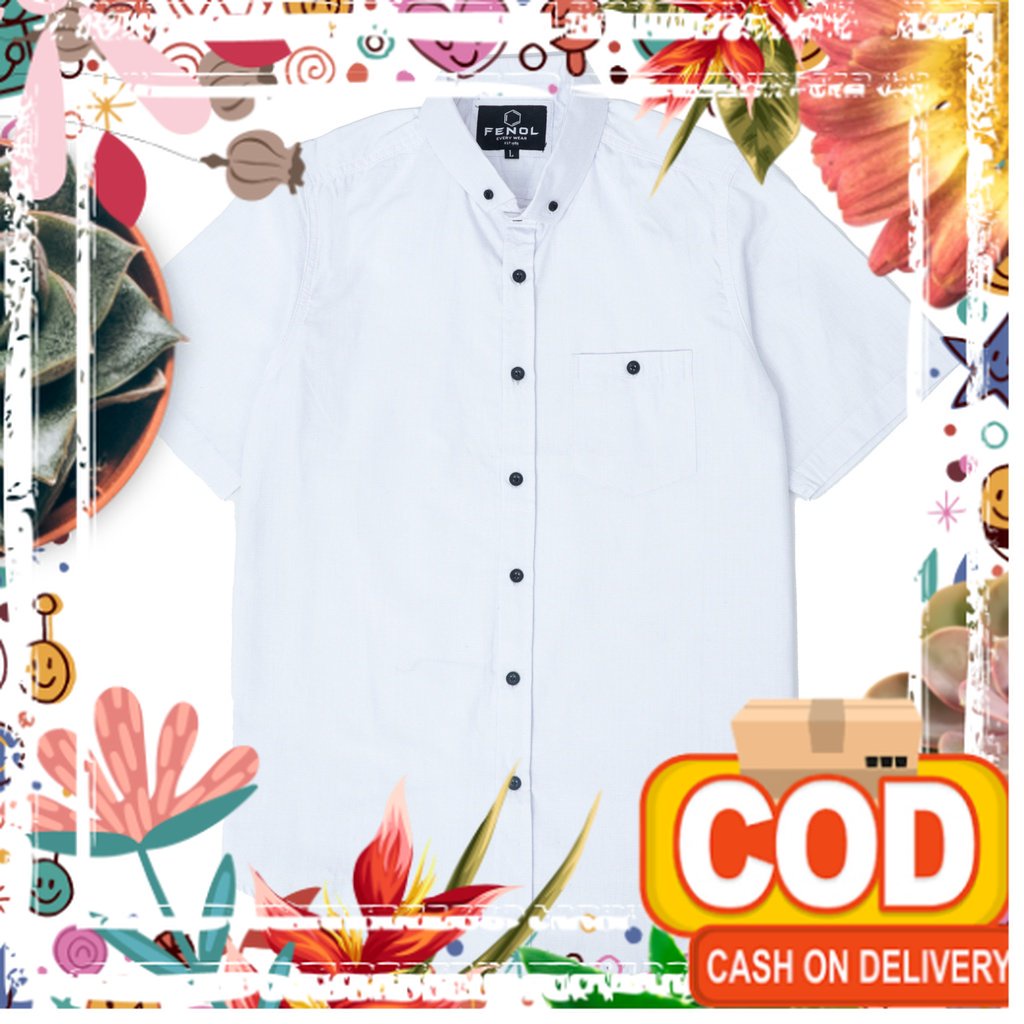 711 Kemeja Pria Lengan Pendek Slimfit Putih Polos Simple Premium Distro Grosir / xs