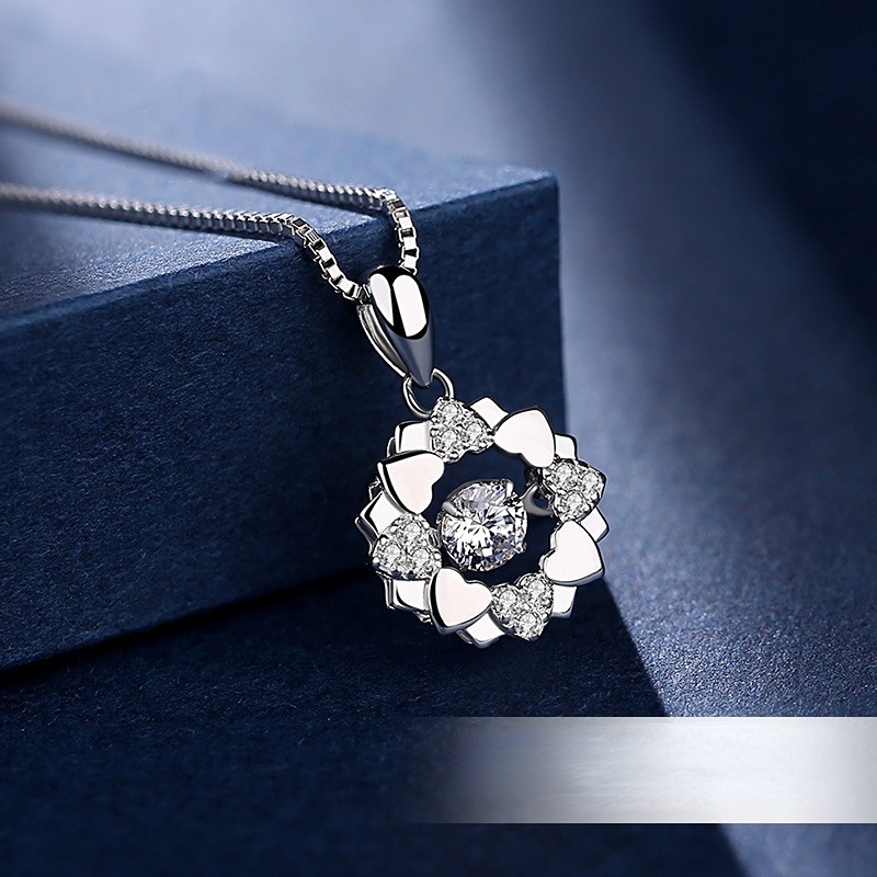 Goldkingdom Fashion Perhiasan Aksesoris Ready Stock Perak Disepuh Kalung Wanita Sederhana Rantai Tulang Selangka Berbentuk Hati Smart Liontin Hadiah Wanita