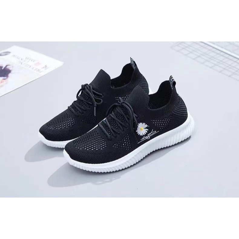 TOPGROSIR LV0112 Sepatu Sneakers Wanita Import Motif Bunga Sport Kekinian