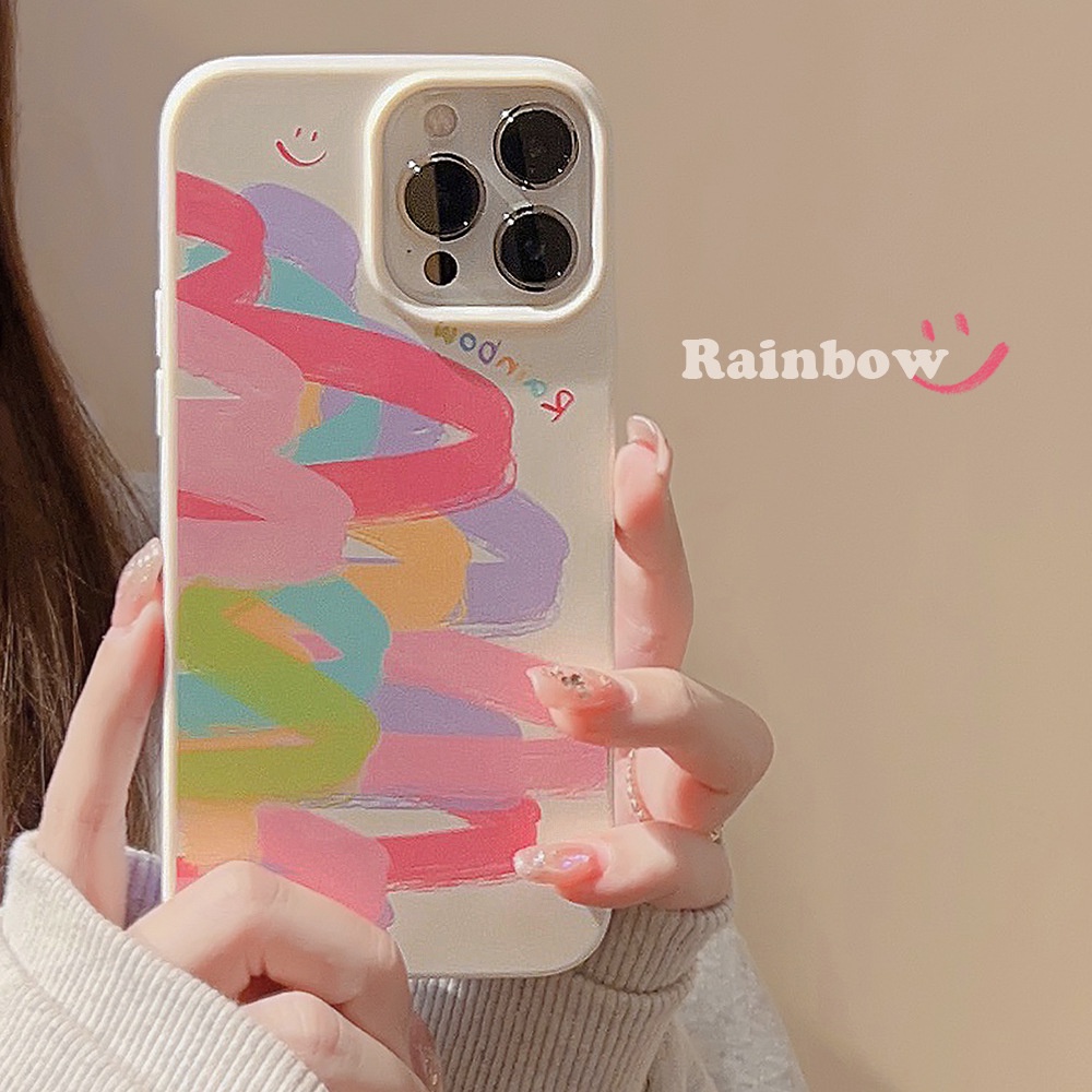 Ins Rainbow Graffiti Silicone Case Untuk Iphone SE 2020 7 /8 Plus 14x XR XM 11 12 13 PRO MAX Casing Cover Pelindung AT0113