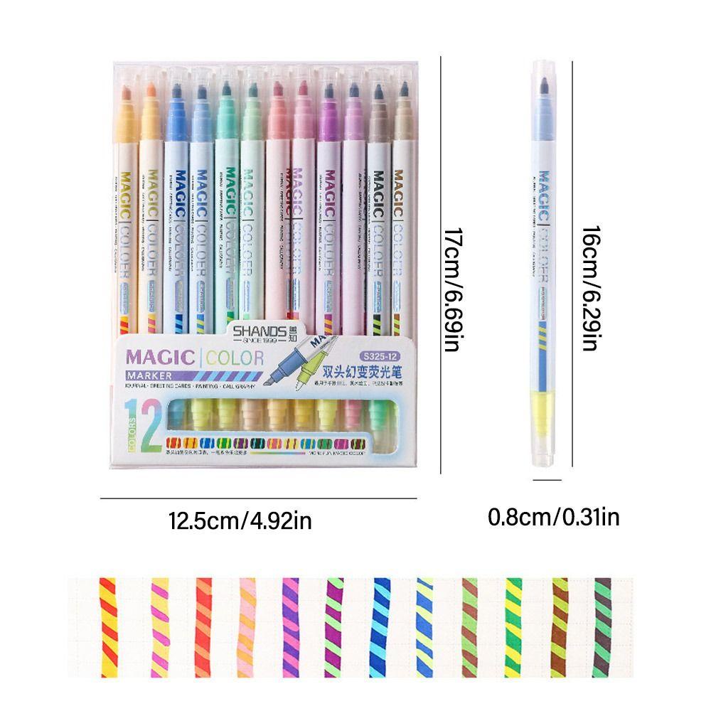 Nanas6 /12Warna Neon Marker Alat Tulis Magic Double Head Drawing Tools