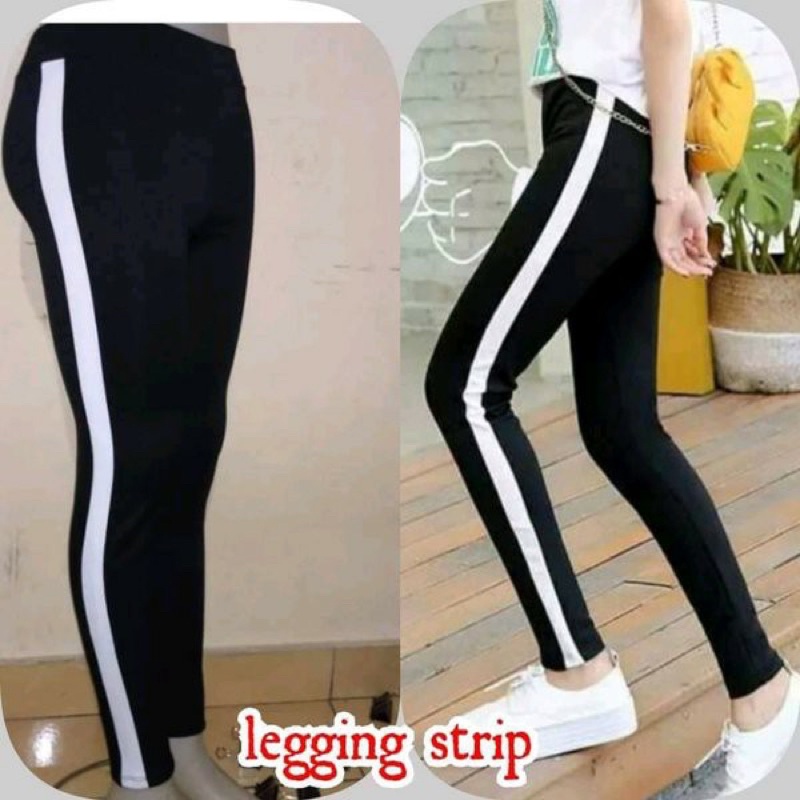 Legging Strip Wanita List Putih Standar Jumbo Celana Senam