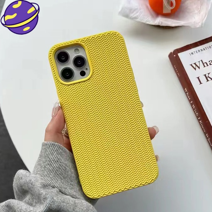 IPHONE Casing Buram Bijian Anyam Kuning Lemon Untuk Iphone14 11 12 13 Pro XS Max7 /8 14 Plus XR Casing Belakang Lembut Silikon Cair