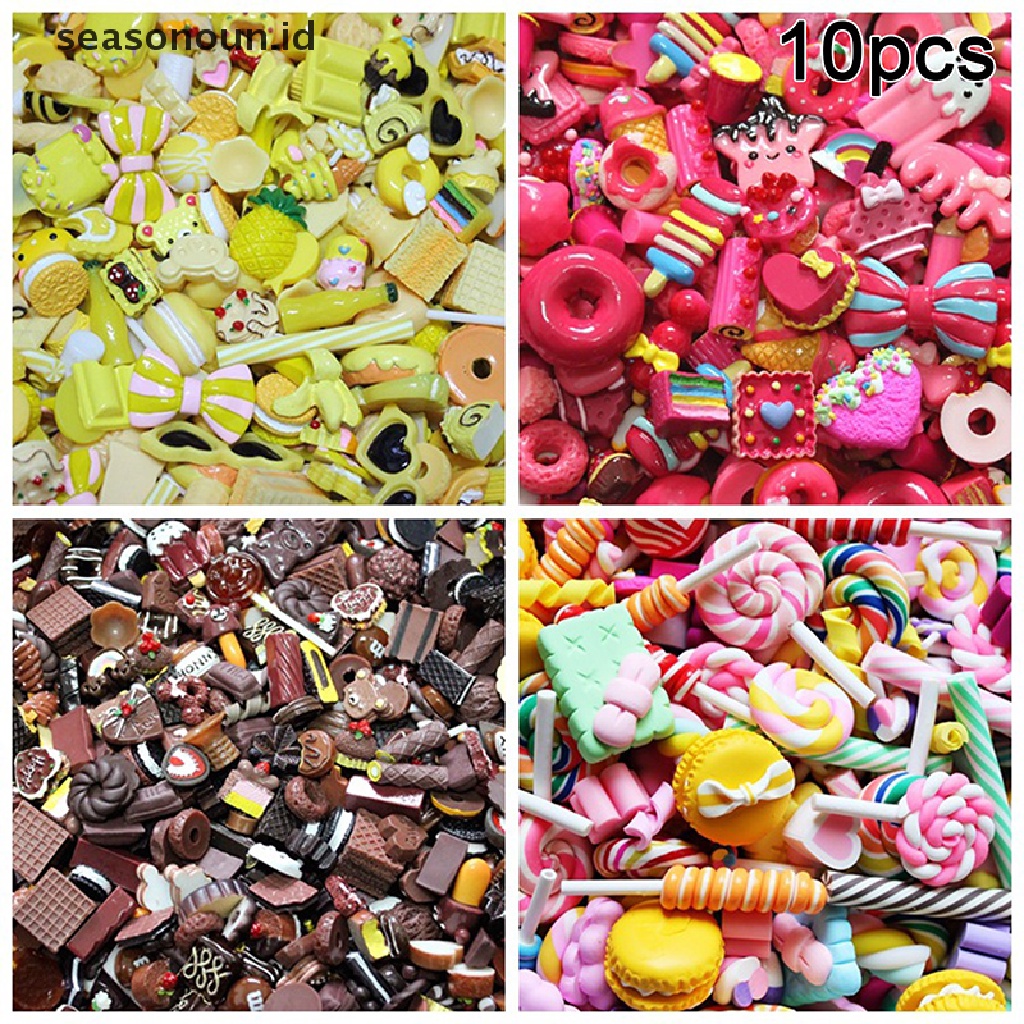 Seasonoun 10pcs Mainan Bermain Mini Makanan Kue Biskuit Donat Aksesoris Handphone Miniatur.