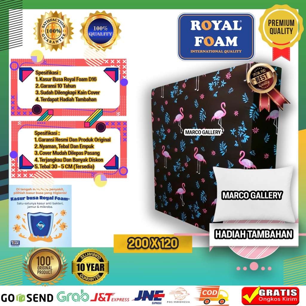 [200X120] Kasur Busa ROYAL FOAM D16 Ukuran 200 X 120 cm Garansi 10 Tahun Anti Kempes GRATIS Bantal M