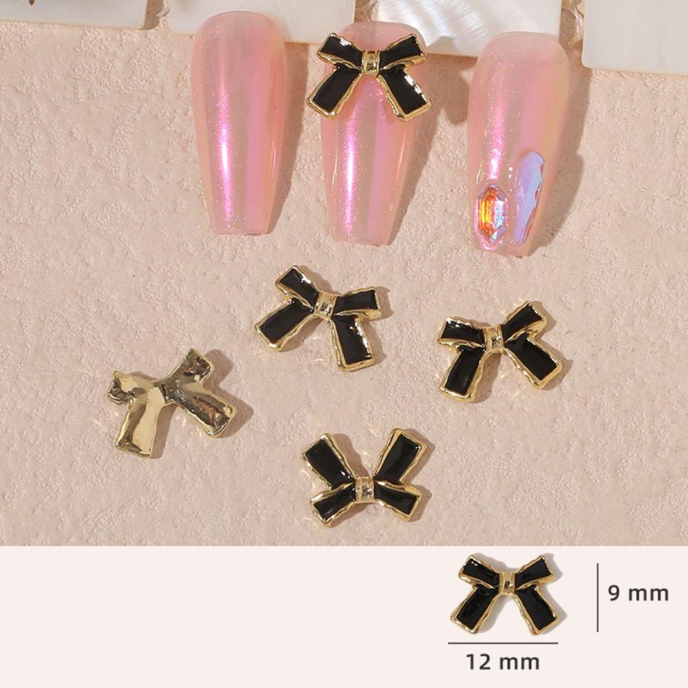 Mxbeauty Pesona Kuku 3D Emas Perak Ikatan Simpul Hitam Alloy Berlian Imitasi Hitam Putih Nail Art Dekorasi