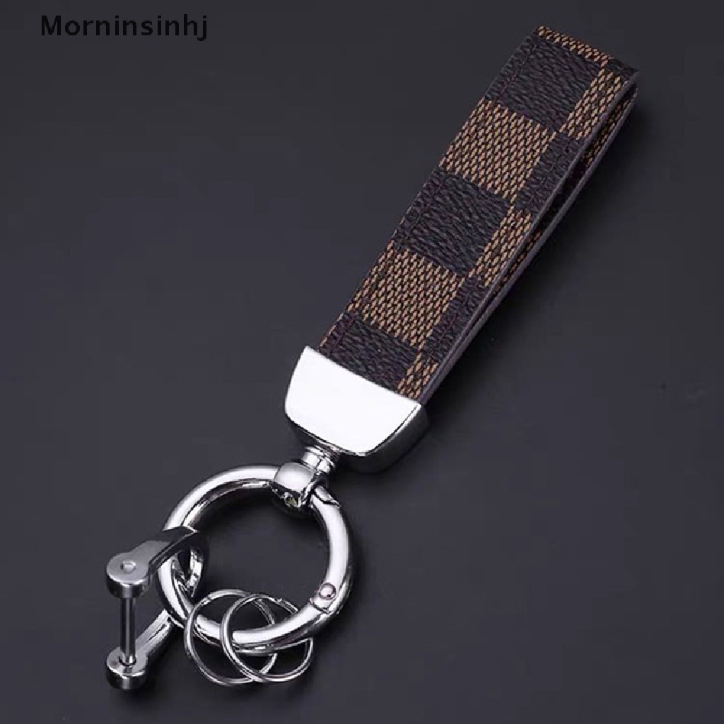 Mornin Kulit Asli Lanyard Gantungan Kunci Pria Wanita Motif Kotak Gunmetal Buckle id