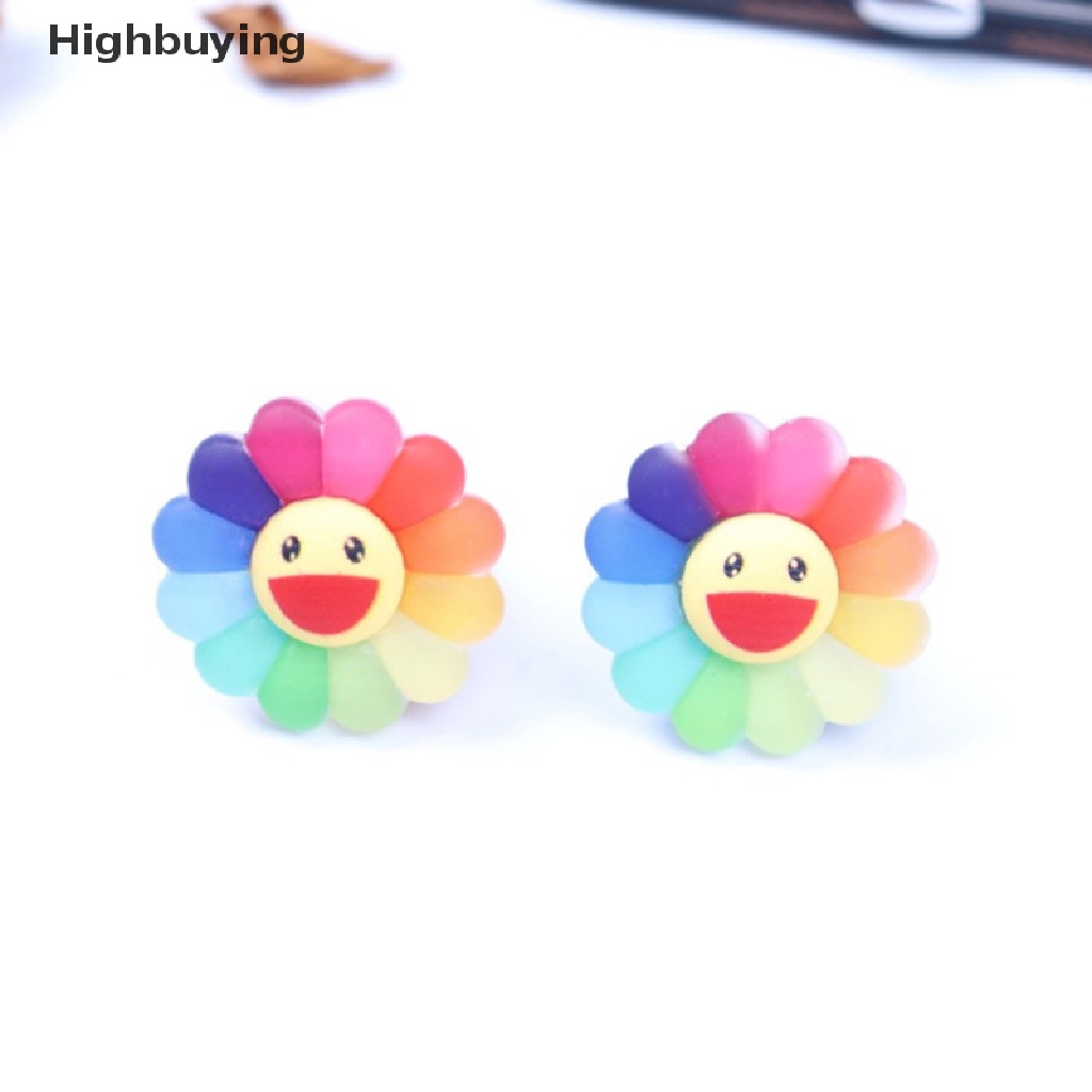 Hbid Hujan Permen Warna Sun Flower Smiley Face Cincin Resin Akrilik Untuk Wanita Fashion Lucu Manis Keren Cincin Gadis Perhiasan Hadiah Glory