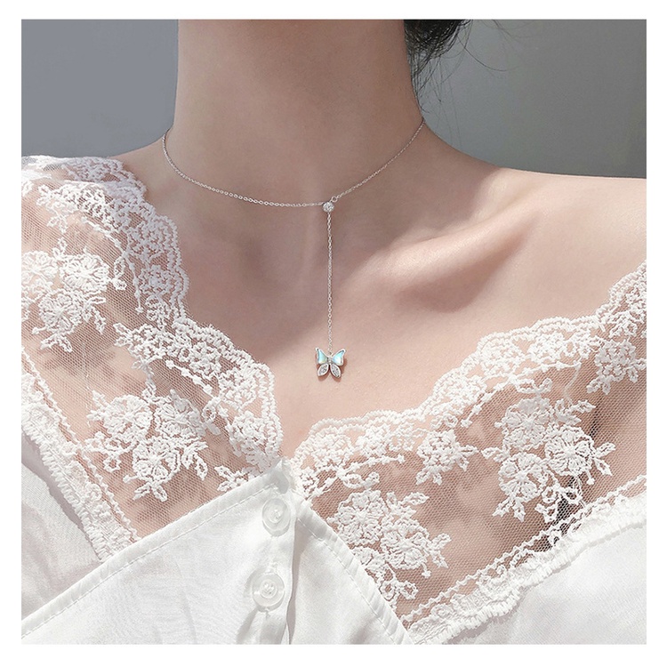 Goldkingdom Fashion Perhiasan Aksesoris Ready Stock Ibu-Mutiara Kupu-Kupu Kalung Rasa Desain Niche Wanita Tulang Selangka Rantai Cahaya Mewah Dan High-end Rasa