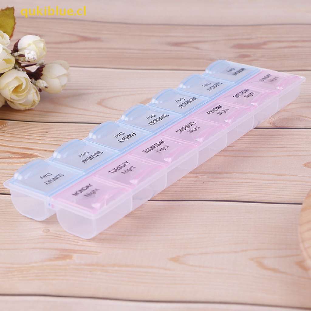 Qukiblue 1pc 7hari Kotak Pil Obat Tablet Dispenser Organizer Tempat Penyimpanan Mingguan cl