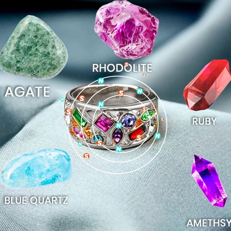 Wanita Berongga Cincin Berlian Warna-Warni Kristal Energi Cincin Fashion Bertatahkan Zirkon Jari Cincin Penurunan Berat Badan Drainase Getah Bening Kuarsa Kristal Cincin Cocktail Pesta Rings