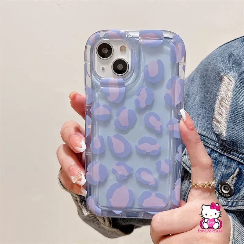 IPHONE Casing Ponsel Kompatibel Untuk Iphone11 14 13 12 Pro MAX 7plus 8plus XR 6.6s 7 8 Plus X XS MAX Ins Fashion Ungu Leopard Print Airbag Shockproof Transparan Lembut TPU Silicon Cover