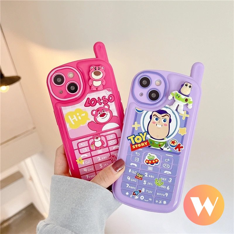 Casing Bentuk Ponsel Kepribadian Retro Kompatibel Untuk iPhone 7Plus XR 13 14 11 12 Pro Max7 8 Plus X XS MAX SE 2020 Lembut Tpu 3D Kartun Toy Story Strawberry Bear Manyo Cover