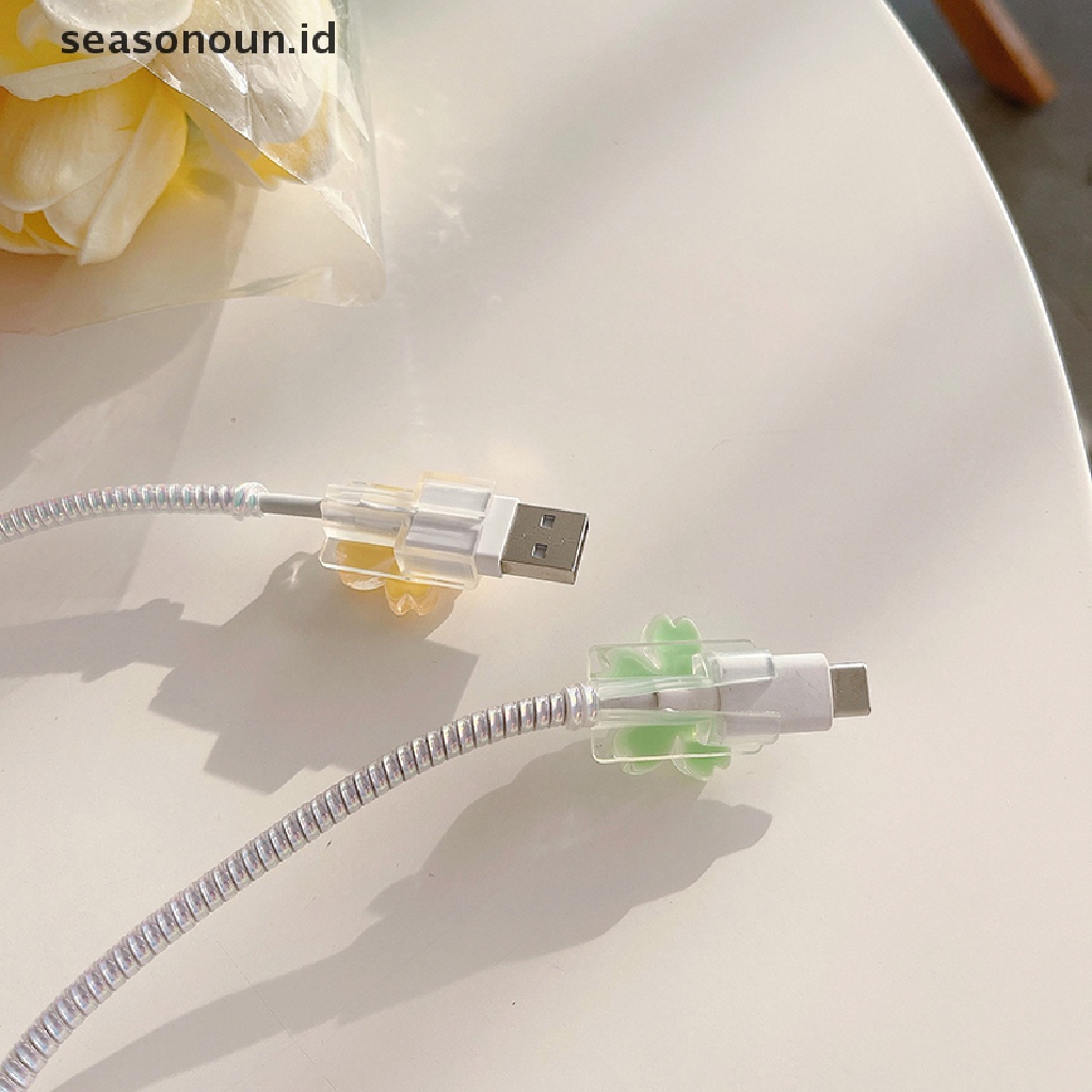 Seasonoun Flowers Charger Protector Cable Bite Untuk Iphone 13kabel Type-C.