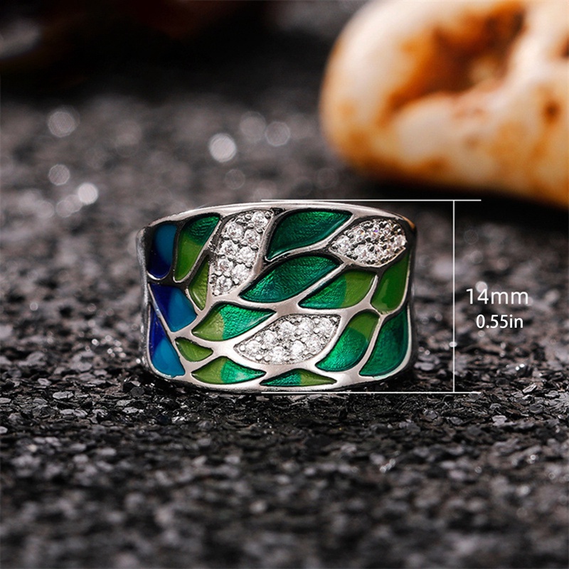 Gaya Bohemia Daun Hijau Enamel Cincin Untuk Wanita Menawan Ladies Rings Pesta Dansa Mewah Ulang Tahun Gadis Hadiah Fashion Perhiasan