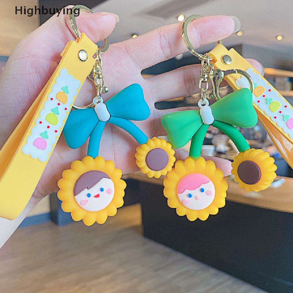 Hbid2023bunga Matahari Manis Lucu Aksesoris Resin Karet Gantungan Kunci Untuk Wanita Trinket Key Chains Ring Tas Mobil Pendent Charm Glory