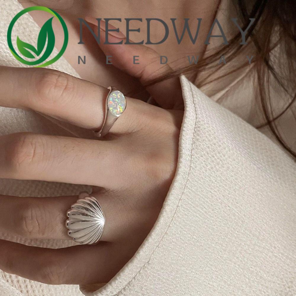 Needway   Wanita Cincin Terbuka French Sweet Shell Untuk Gadis Batu Retro Gaya Korea Ring