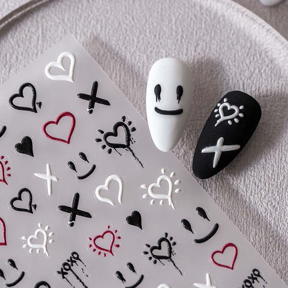 AUGUSTINA Agustina Stiker Kuku Hati Fashion Street Style Love Heart Cross Self Adhesive Nail Art Dekorasi