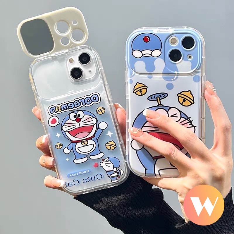 Kartun Kucing Lucu Doraemon Soft Case Kompatibel Untuk IPhone 7Plus 11 12 14 13 Pro Max XR 8 7 Plus X XS Max SE 2020 Flip Make Up Cermin Belakang Full Cover