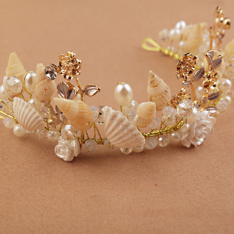 Mermaid Headband Mutiara Shell Mahkota Untuk Bridesmaid Pantai Pernikahan Aksesoris Rambut Bridal Kerang Tiara Prom Headpiece