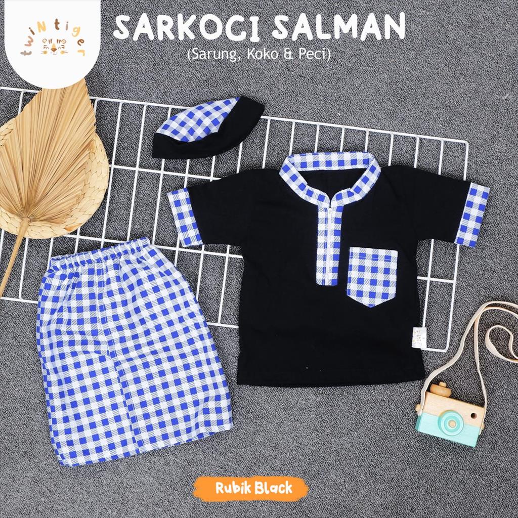 [TOMS] TWIN TIGER (1set) Sarkoci Salman Baby Baju Koko Sarung Koko Peci Baby Raya Collection Lebaran EID Terbaru