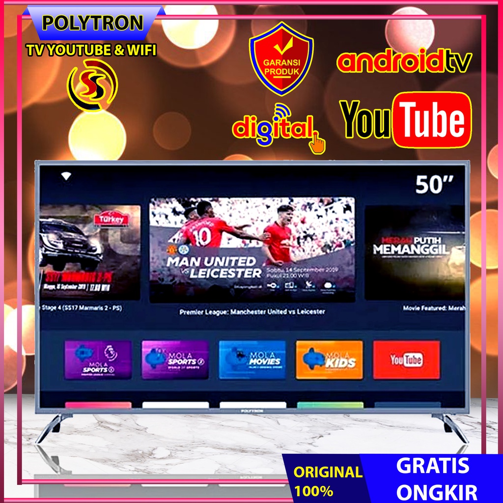 TV ANDROID TV DIGITAL TV LED POLYTRON 50" 50AS8858 50 INCH USB MOVIE HD HDMI SMART TV