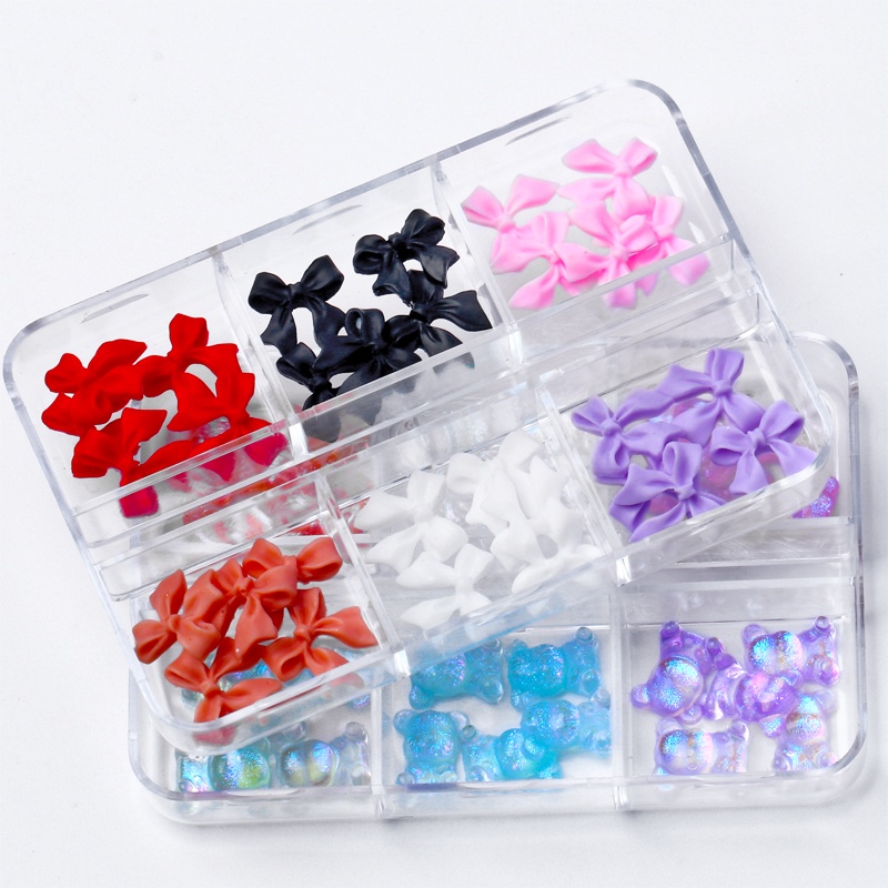 6kisi/kotak Ikatan Simpul Pesona Kuku Flatback Nail Art Perhiasan Butterfly Flower Beads Nail Rhinestones 3D Kuku Manicure Aksesoris