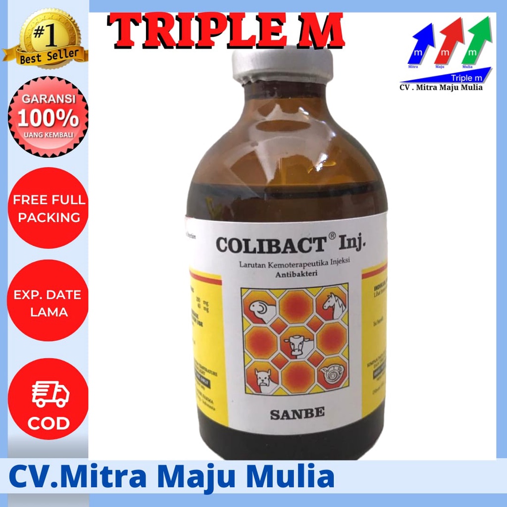 Colibact injeksi 50ml 100 ml Obat Antibiotik Hewan Diare Batuk Pilek Sanbe