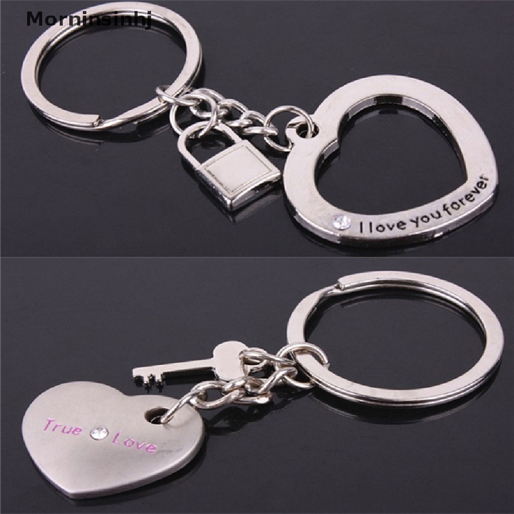 Mornin 1pasang Awesome Love Heart Lock Gantungan Kunci Ring Keyring Keyfob Lover Couples Gift id