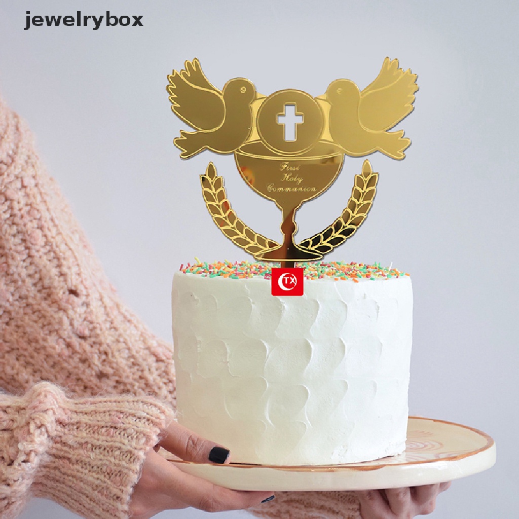 [jewelrybox] 1pc Baptis Kue Topper Merpati IHS Ekaristi Emas Perak Dekorasi Kue Butik