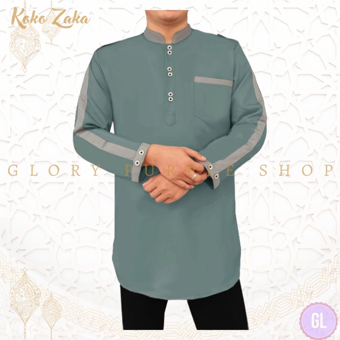 Kemeja Baju Koko Pria Lengan Panjang Koko Zaka matt Toyobo S M L XL 2L 3L - Hijau Telas, S slimfit k
